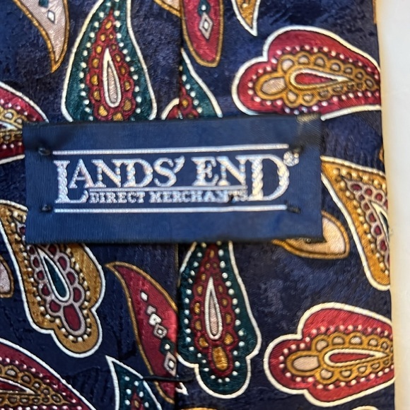 Lands End Mens 100% Silk Multicolor Necktie Tie Black Paisley 60” - Picture 3 of 4